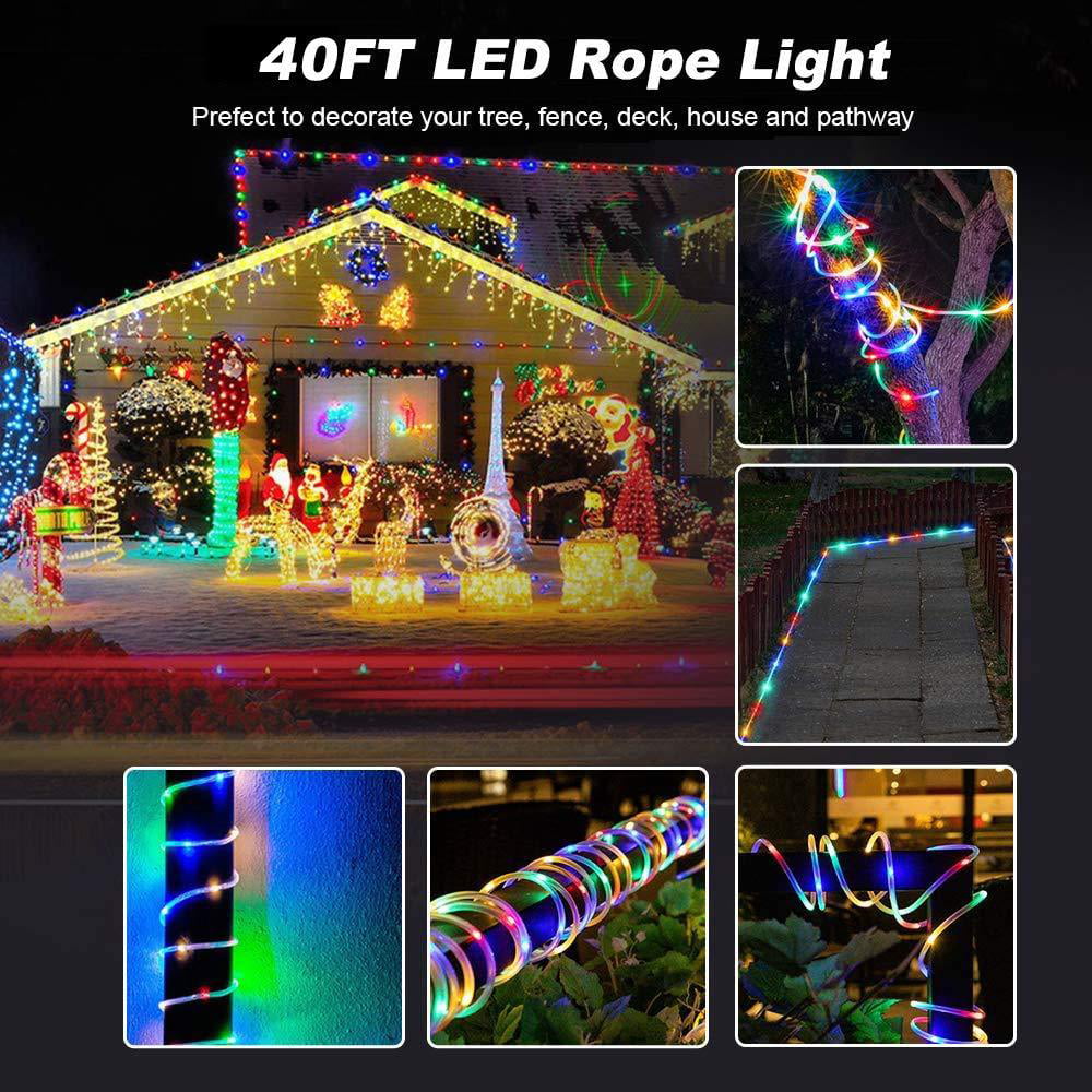 40Ft LED Rope Lights Outdoor Battery Powered Remote 8 Modes Color Waterproof 