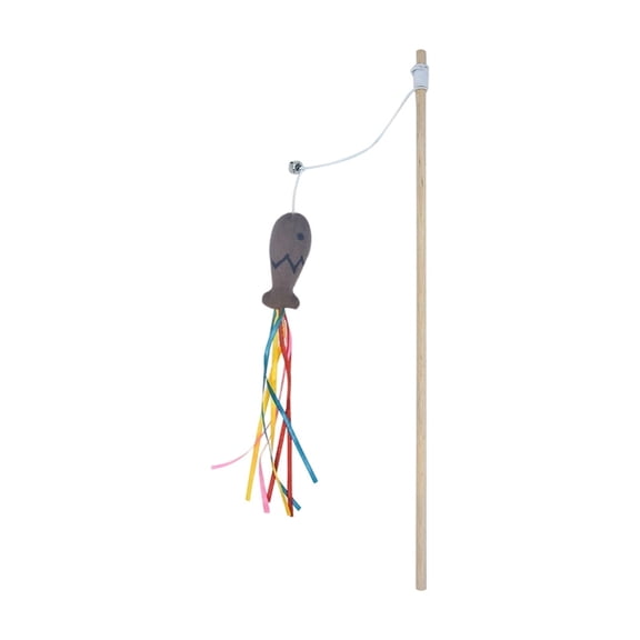 Fishing Rod Style Wooden Cat Teaser Toy, Long Rod With Colorful Fish-Shaped Attachment And Tassels, Designed For Cats To Encourage Self-Entertainment And Boredom Relief
