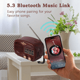 thumbnail image 3 of Retro Bluetooth Radio, Portable Radio AM FM Transistor Battery Operated Radio USB Music Player Dark Brown, 3 of 6