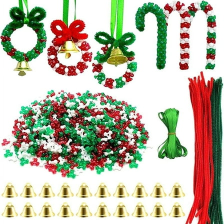 1570 PCS Christmas Beaded Ornament Kit Party Craft Wreath Candy Cane for Hanging