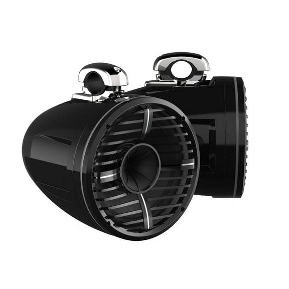 Wet Sounds REV 10 HD 10" Horn Loaded Compression Driver Tower Speakers with XW Grills & Mini Stainless Fixed Clamps, 300 Watts RMS, Black, Pair