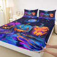 thumbnail image 4 of Feelyou Spooky Galaxy Pumpkin Queen Sheets, Boho Starry Sky Queen Sheet Sets, Purple Blue, 4 Pieces, 1 Flat Sheet, 1 Fitted Sheet and 2 Pillowcases, 4 of 5