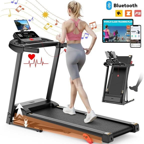 Qvamodo Treadmill with Incline for Home, Treadmill 300lbs Capacity, 2.5HP Folding Treadmill with APP Control, 0.6-7.5MPH, 71 programs