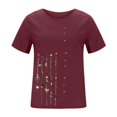 thumbnail image 4 of Mujeres manga corta casual cuello redondo impreso botón suelto túnica camisa blusa tops Pompotops  hkajfhjk470109, 4 of 5