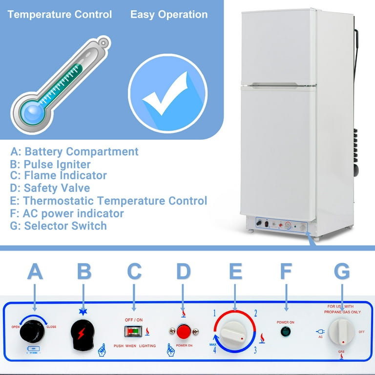 Smad 9.4 Cu ft 64 in*H Propane Refrigerator AC 110V Freezer Large