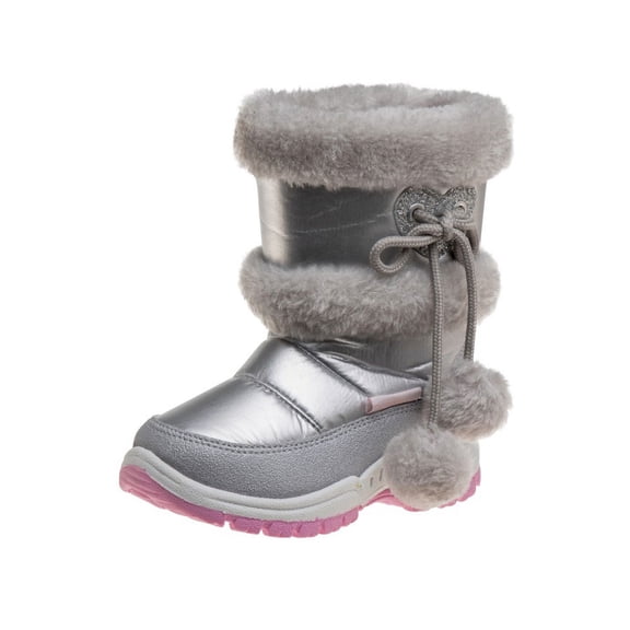 Rugged Bear Little Kids Girls Snow Boots with Zip-up and Pon Pon Ornamented Closure