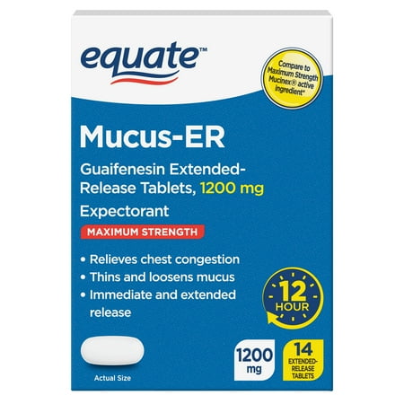 Equate Mucus-ER Max, Expectorant, Extended Release Tablets, 14 Count