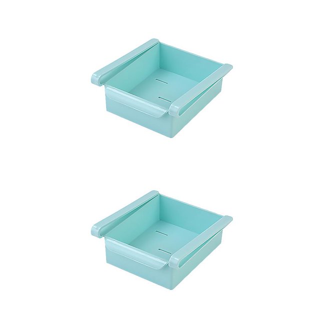 maskred 1/2/3 2PCS Kitchen Fridge Freezer Space Saver Organizer Storage Rack Shelf Holder Box blue 2PCS