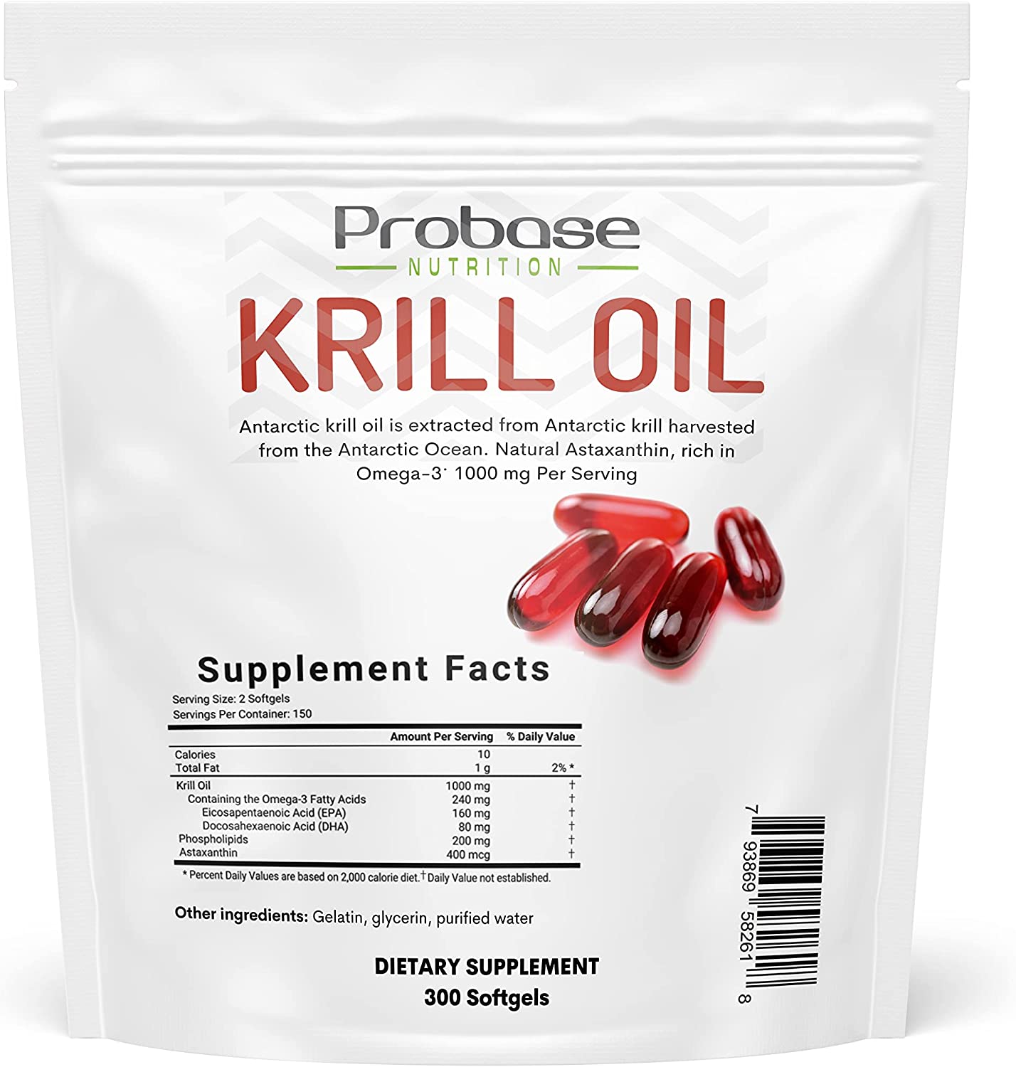 Probase Nutrition Antarctic Krill Oil Supplement, 1000mg Per Serving