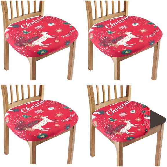 4PCS Dining Room Chair Seat Covers Sweaters Socks Snowflakes Stretch Christmas Seat Cushion Slipcovers Red Removable Washable Elastic Ties Upholstered Chair Protector for Kitchen Office