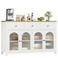 thumbnail image 7 of Homfa 55'' Large Sideboard Buffet Cabinet, Kitchen Storage Cabinet with 3 Drawers and 4 Glass Doors, Wood Coffee Bar Cabinet for Living Room, White, 7 of 7