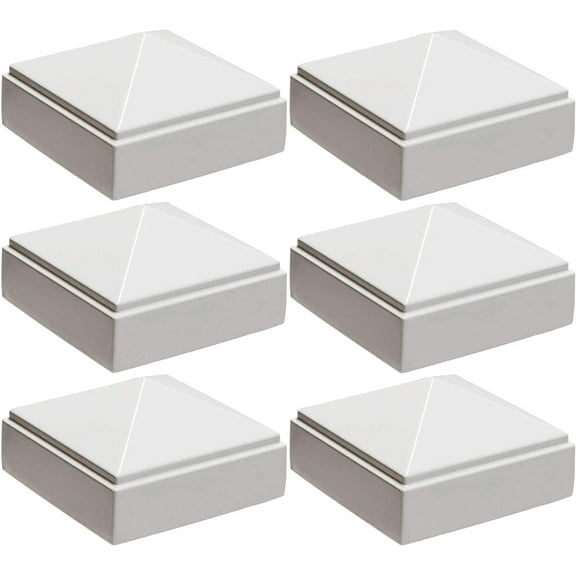 2" x 2" Aluminium Pyramid Post Cap for Metal Posts - Pressure Fit - White (6 Pack)