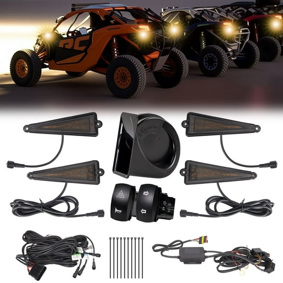 UTV Turn Signal Kit with Horn, Pre-Wired, Plug and Play UTV ATV Blinker with Rocker Switch, Hazard Light, Universal Street Legal Kit Compatible with Polaris, Can-Am, CFMOTO