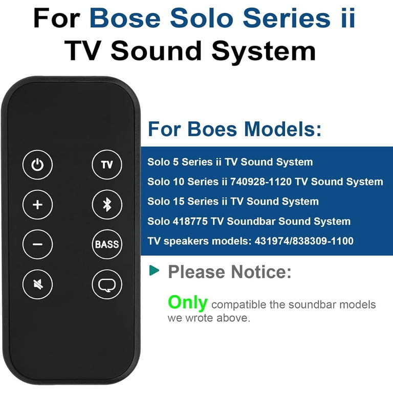 Remote Control for Bose Solo 5 10 15 Series II TV Sound System