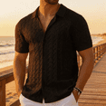 thumbnail image 6 of Men's Short Sleeve Knit Button-Down Shirt, Textured Cable Knit Polo Collar Casual Summer Shirt, 6 of 13