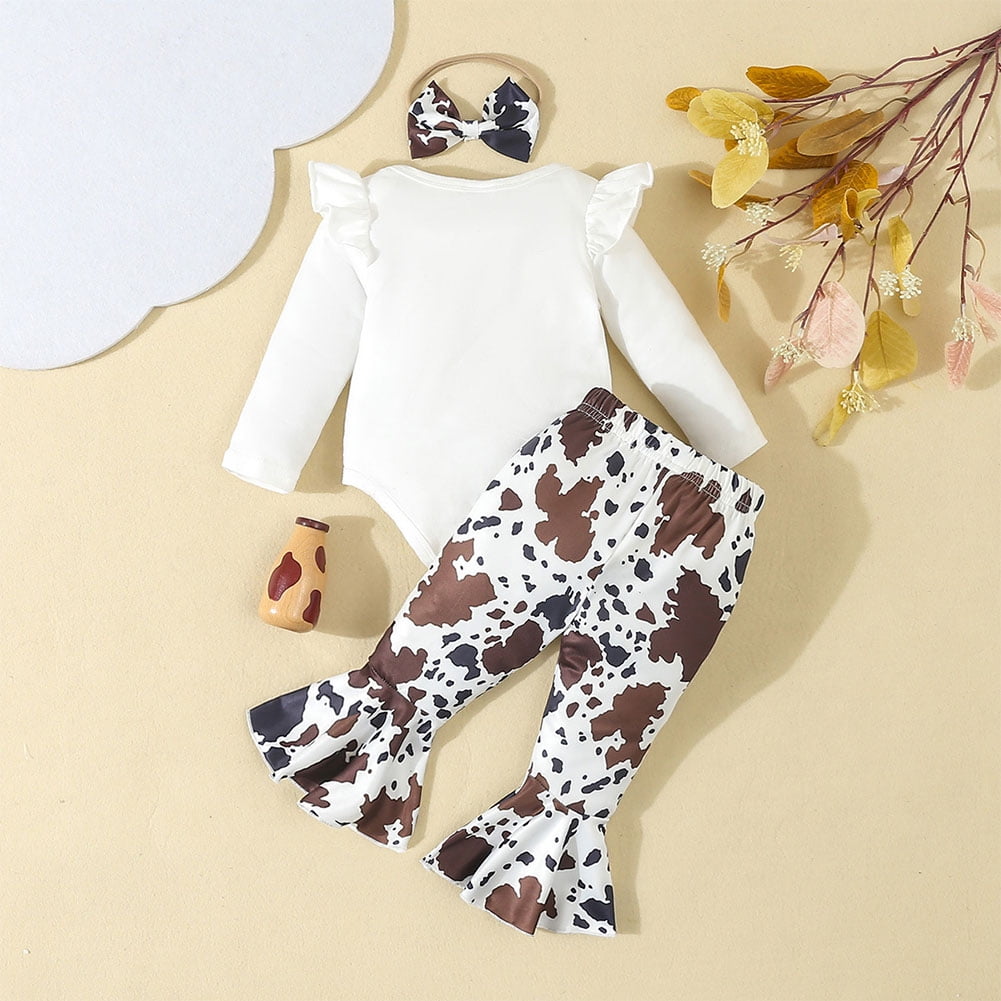 OBEEII Infant Toddler Girls Long Sleeve Romper and Pants Cute Printed Fall Winter Outfits Baby Cake Smash Birthday Outfits with Headband