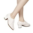 thumbnail image 3 of Xiaoxatg Women's Casual Shoes Leisure Sequin Soft Sole Non- Square Heels Lace-Up Round Toe Breathable Dancing Footwear 6.5 White, 3 of 8