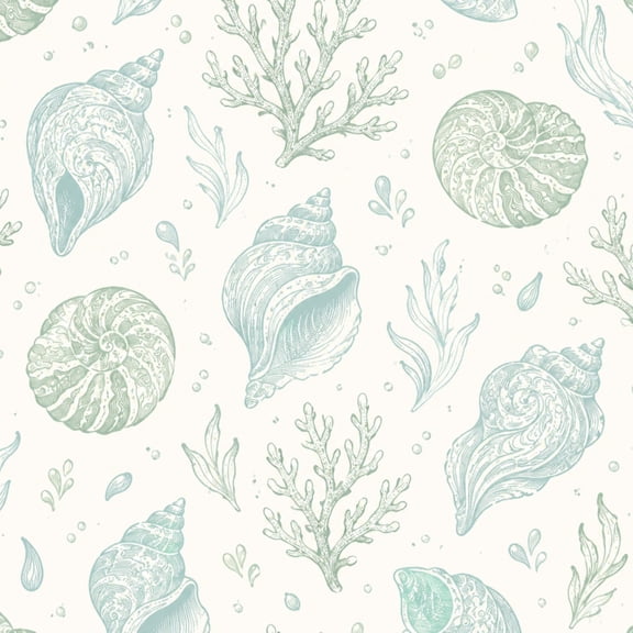 Peel and Stick Wallpaper Vintage Seashell Soft Green White 24in x 118in Contact Paper Removable Self Adhesive Wall Mural Wall Decor for Bedroom Kitchen Cabinets