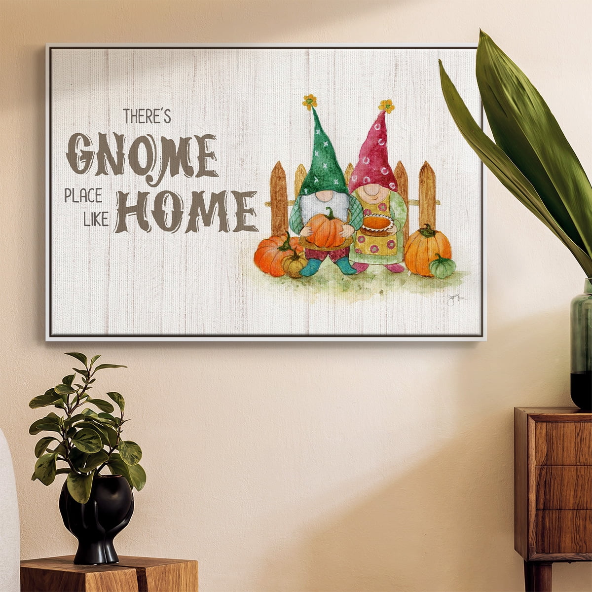 Gnome Place Like Home - Framed Gallery Wrapped Holiday Canvas - 17 x 25 - White Frame