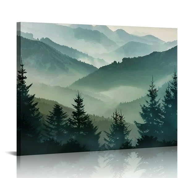 Creowell Mountain Wall Art Decor Sage Green Forest Canvas Wall Art Prints Nature Landscape Wall Decor Watercolor Pine Tree Pictures Abstract Modern Painting for Living Room Bedroom  20x16in
