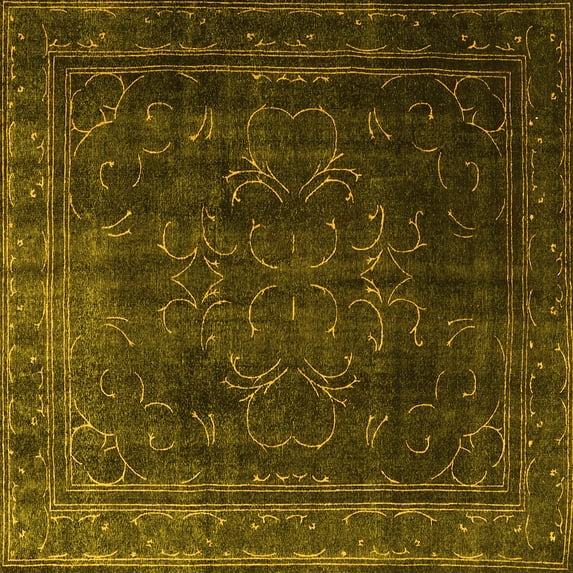 Ahgly Company Machine Washable Indoor Square Persian Yellow Traditional Area Rugs, 7' Square
