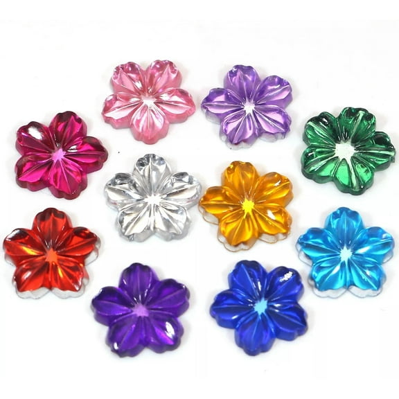 U8MO 200 Mixed Color Acrylic Flatback 3D Flower Rhinestone Cabochons 13mm Craft DIY