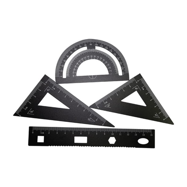 Juego de 4 reglas triangulares de metal para transportadores de metal, herramienta de geometría de matemáticas, para arquitectos, ingenieros, artistas, estudiantes, suministros escolares de ofici