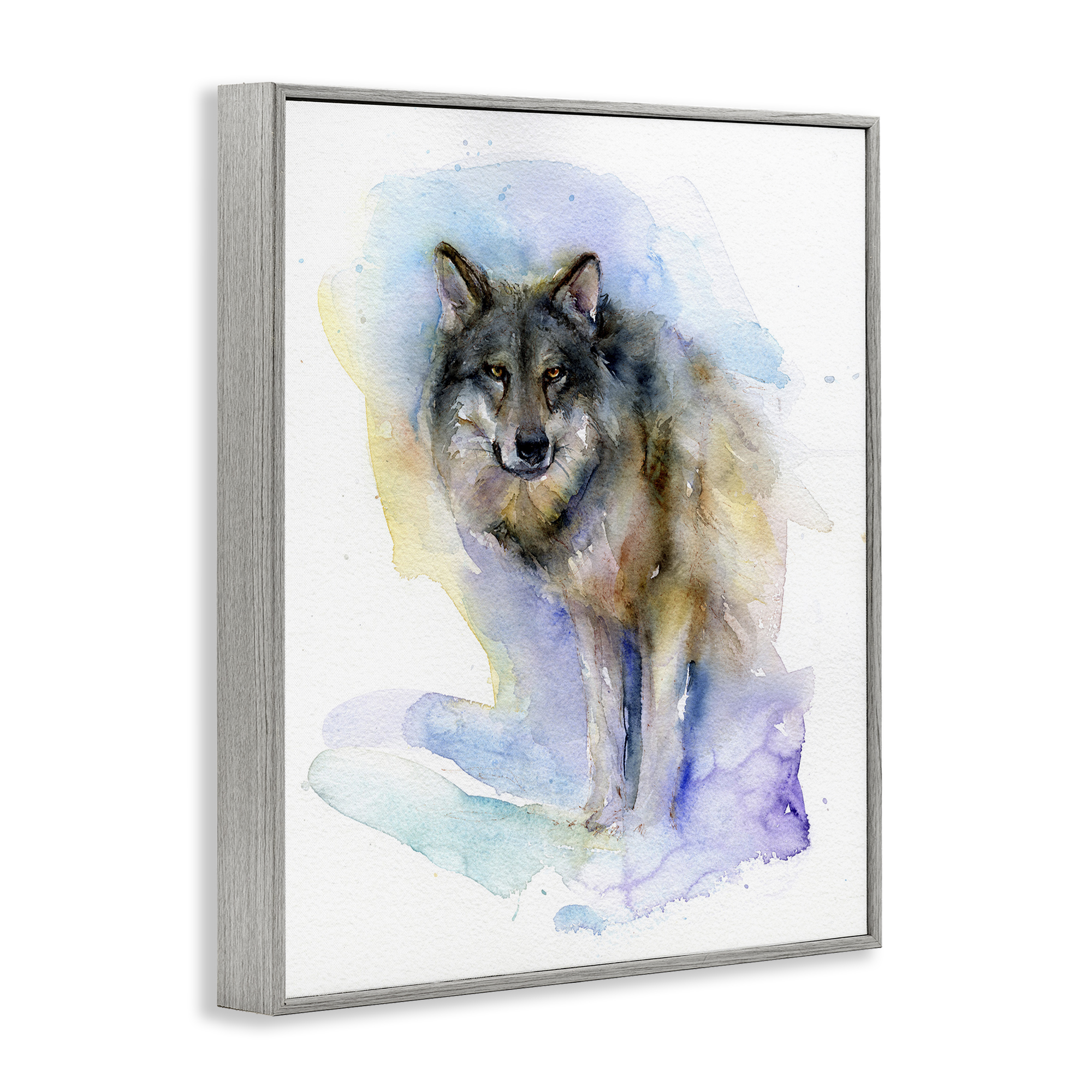 Stupell Industries Watercolor Wolf in Snow Animals & Insects Painting Gray Framed Art Print Wall Art, 24 x 30