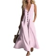 thumbnail image 4 of Guieoi Summer Dresses for Women under $10 Plus Size Flowy Buttoned Cotton-Linen Loose Pocket Sleeveless Printed Striped Maxi Dress Pink XXL, 4 of 7