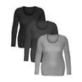 thumbnail image 2 of Emmalise Women's Junior and Plus Size Basic Scoop Neck Tshirt Long Sleeve Tee, Large, 3Pk Black, HthCharcoal, HthGray, 2 of 5