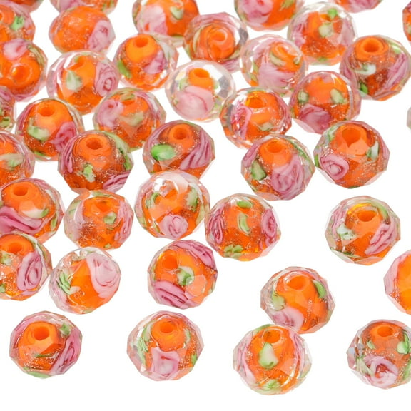 Uxcell 10mm Flower Glass Beads, 60Pcs Handmade Gold Sand Floral Round Beads Faceted Spacer Loose Bead Rondelle for Jewelry Making Necklace Bracelet DIY Crafts, Orange