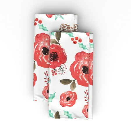 

Cotton Sateen Dinner Napkins (Set of 2) - Bloom Christmas Blossom Holiday Red Floral Pinecone Holly Blooms Nursery Watercolor Baby Girl Print Cloth Dinner Napkins by Spoonflower