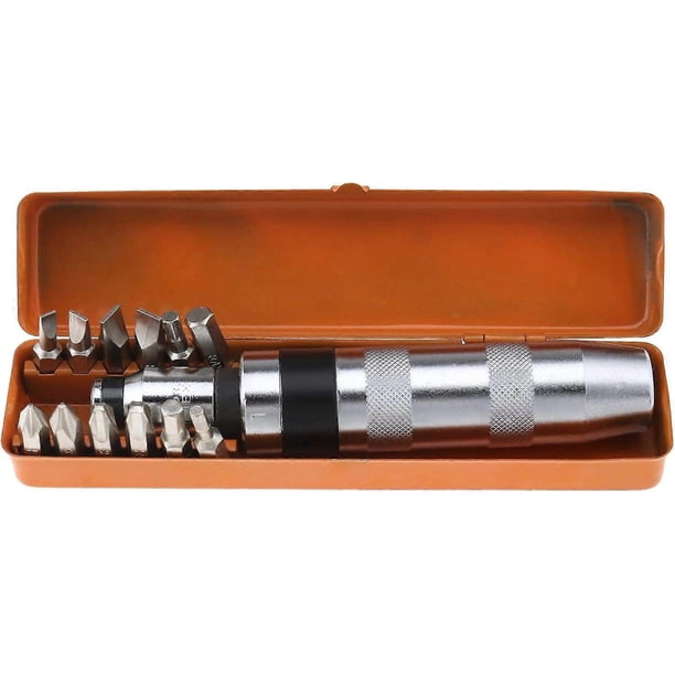 13pcs Impact Screwdriver Kit Percussion Drive Set with Metal Storage Box Multi-bit 1/2 Sq 8mm Adapter Slotted Phillips Bits