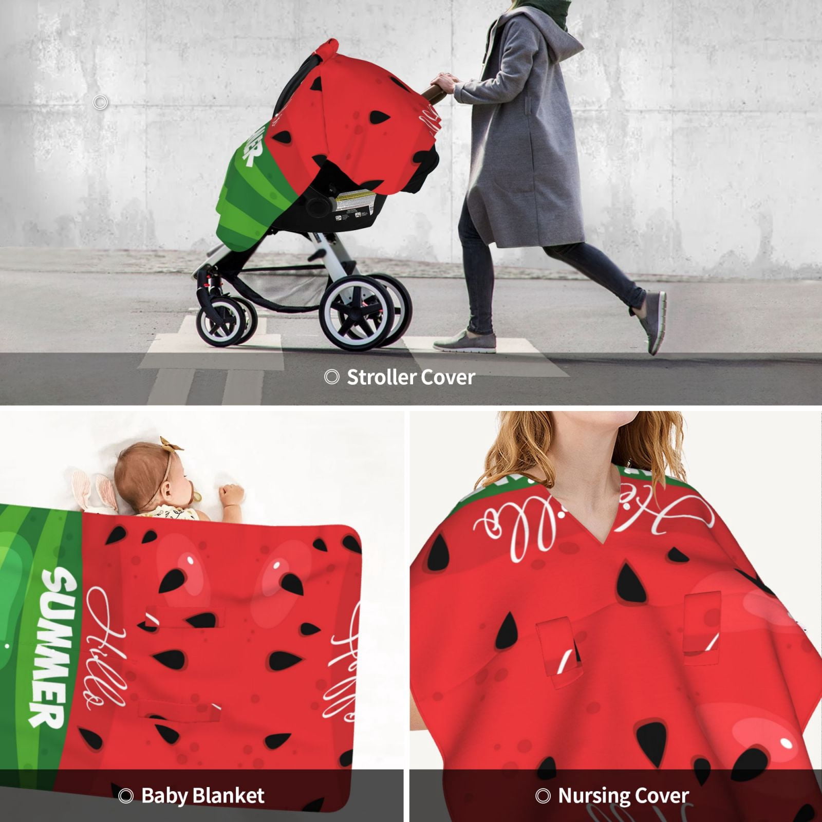 Car Seat Cover Baby - Watermelon Hello Summer Breathable Infant Car Seat Cover for Baby Carseat, Lightweight Comfort Baby Essentials Must Haves Newborn Stuff for Girl Boy