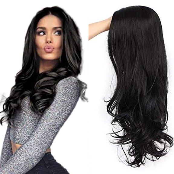 SUCS Outdoor Women's Wig Natural Body Wave Hair Synthetic High Density Heat Resistant Wigs, Black 24 inch