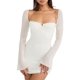 thumbnail image 1 of Sunloudy Mini vestido ajustado con cuello halter para mujer, vestido de club de color sólido con busto fruncido de manga larga Sunloudy Elegante ,S M L, 1 of 8
