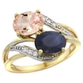 thumbnail image 1 of 14K Yellow Gold Diamond Natural Morganite & Quality Blue Sapphire 2-stone Mothers Ring Oval 8x6mm, sz 7.5, 1 of 4