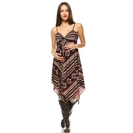 White Mark MTRBY931-MN-L Maternity Nettie Handkerchief Hem Dress, Maroon & Navy - Large