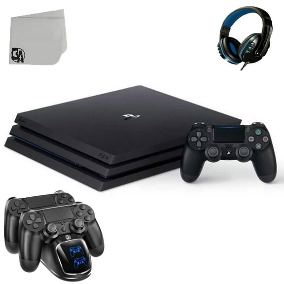 Pre-Owned Sony PlayStation 4 Pro 1TB Gaming Console Black with Charging Dock Headset Bolt Axtion Used