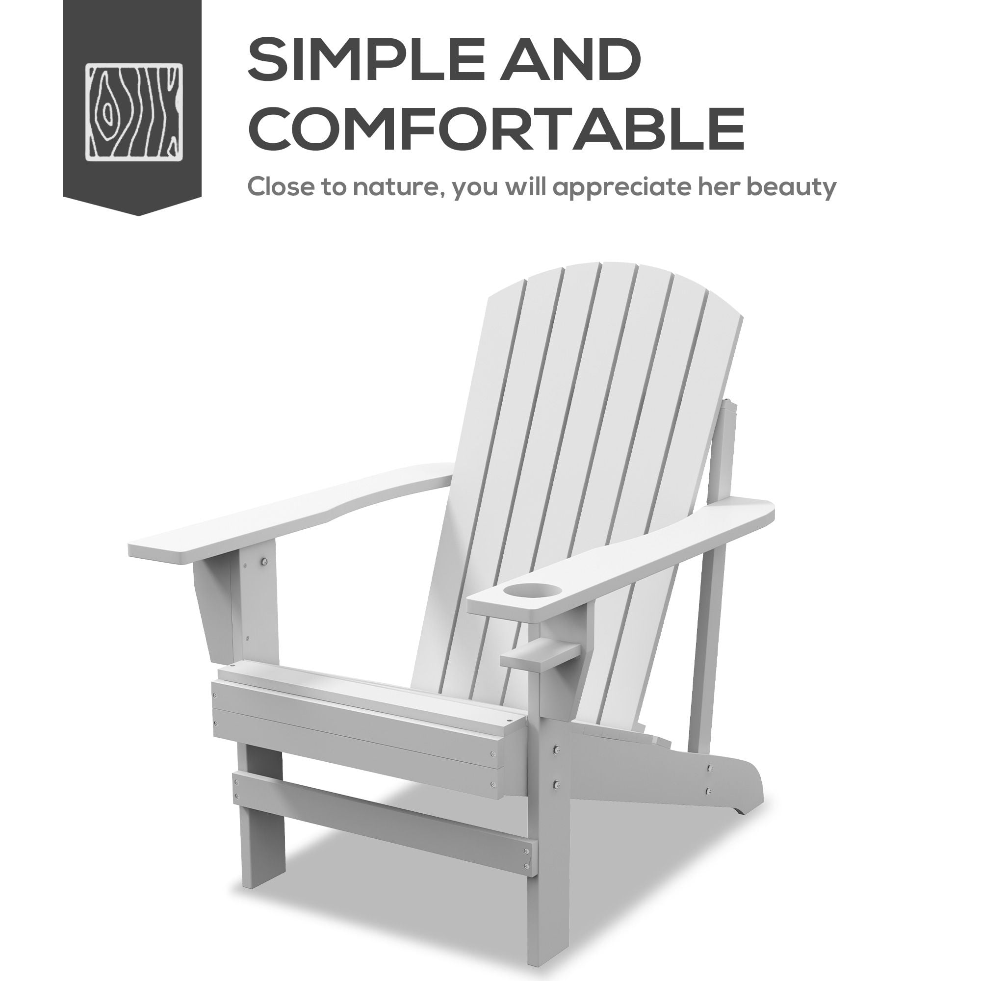 Dranite Modern Adirondack Chair with Cupholder for Patio, Garden & Lawn, Outdoor Solid Wood Seat