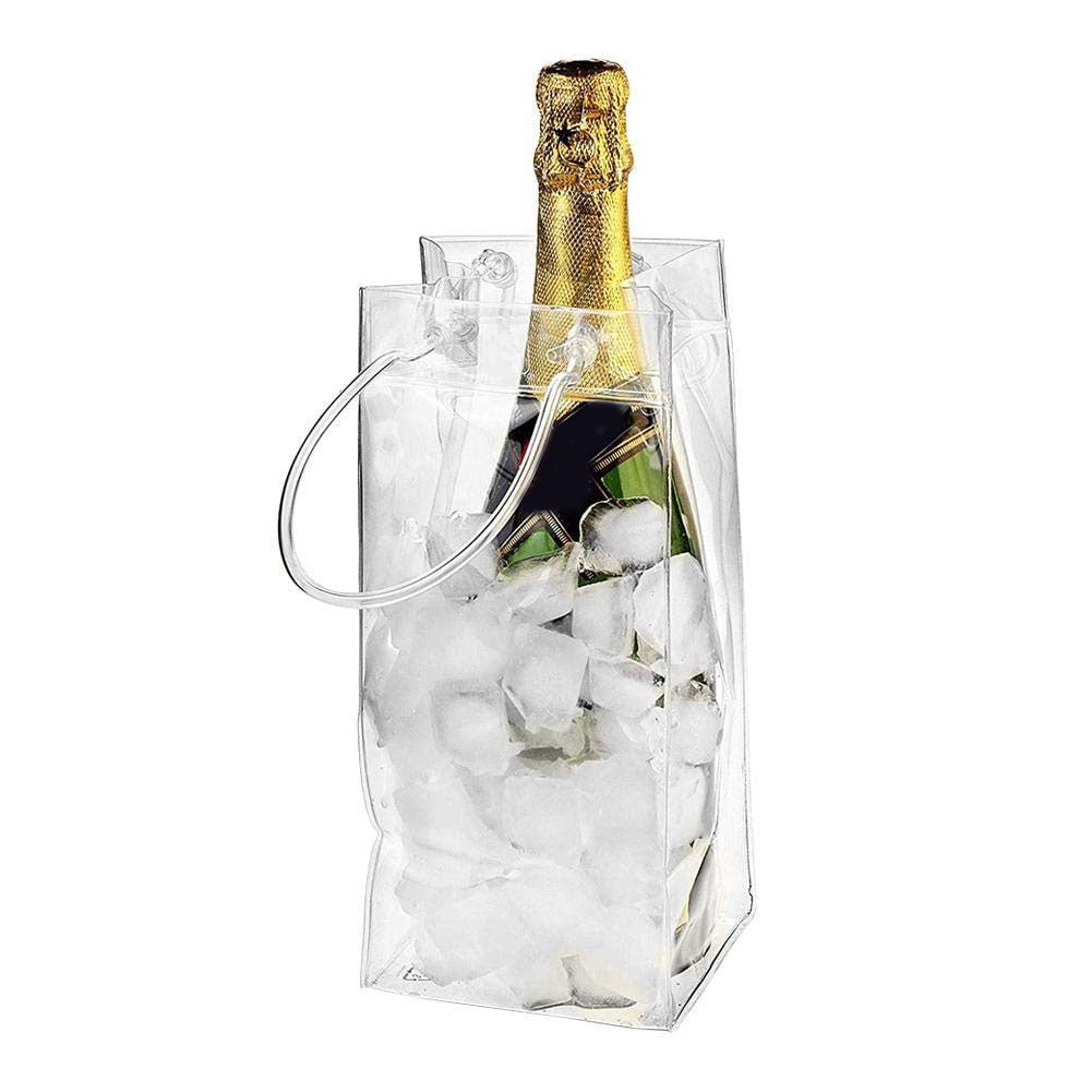 Gearmax 2 Pcs Clear Ice Wine Bag Pouch Wine Cooler Bag PVC Wine Pouch Bags with Handle for Champagne Cold Beer White Wine Chilled Beverages