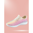 thumbnail image 2 of Zone1k Little Girl Big Girl Glitter Sparkle Comfort Light Weight Slip On Flat Sneaker Shoes ( Rainbow Pink, 2), 2 of 4