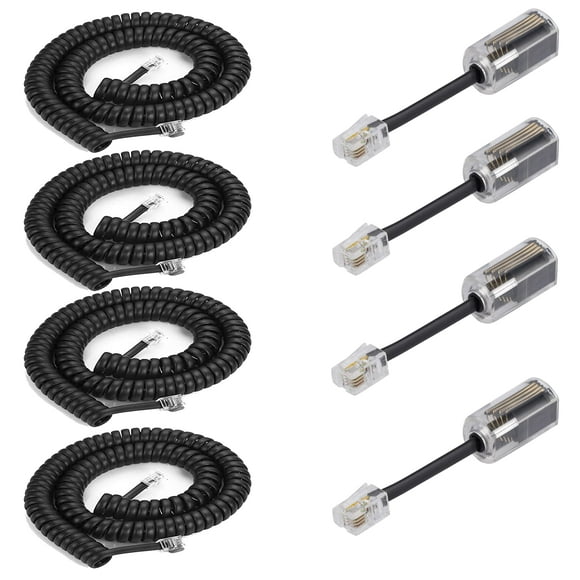Cable de teléfono para teléfono, paquete de 4, 2,4 m desenrollado/0,4 m enrollado