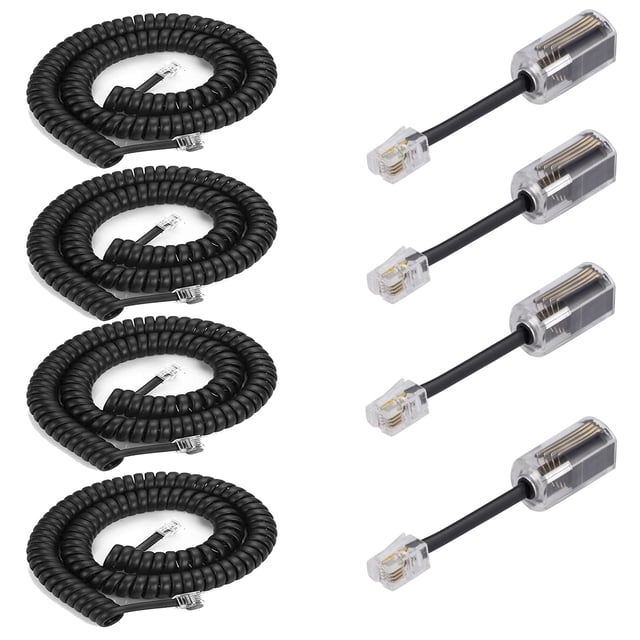 Cable de teléfono para teléfono, paquete de 4, 2,4 m desenrollado/0,4 m enrollado