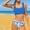 Blue#1, variant on Fesfesfes Teen Girls Summer Swimsuits Casual Cute Floral Print Double Ruffle Swimwear Short Sleeve Beach Swimsuits Split Two-Piece Bikini Sets