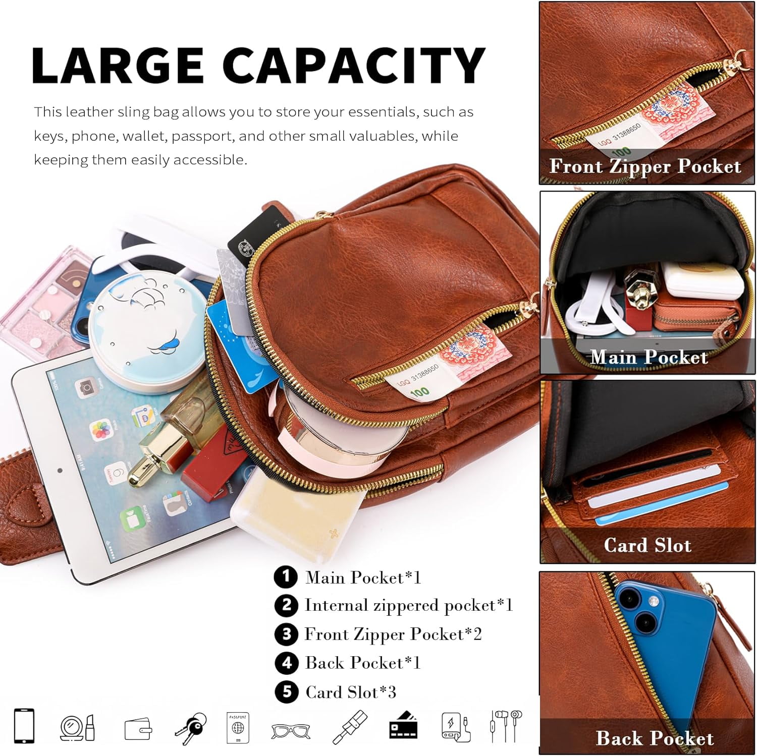 Crossbody Bag for Women Small Sling Bag Leather Shoulder Cross Body Bag for Travel