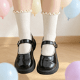 thumbnail image 6 of Girls Ruffle Crew Socks 4-Pack Soft Breathable Cotton Black for School and Daily Wear,Size 3 T, 6 of 8