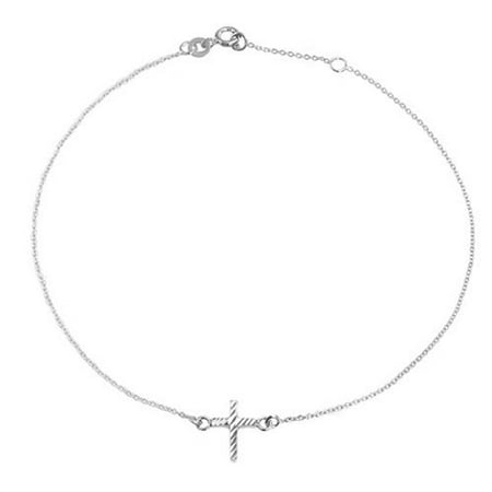 - Side Cross Religious Anklet Ankle Bracelet 925 Sterling Silver Adjustable 9 to 10 Inch with Extender