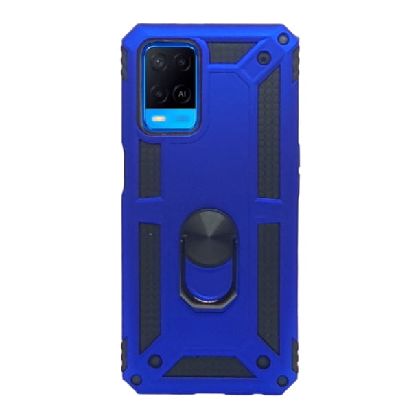 Funda Uso Rudo Con Anillo Magnético Para Oppo A16 / A54 Azul Rey Más 2 Micas De Cristal