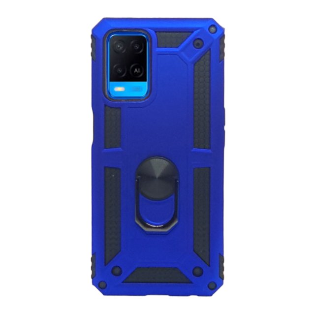 Funda Uso Rudo Con Anillo Magnético Para Oppo A16 / A54 Azul Rey Más 2 Micas De Cristal
